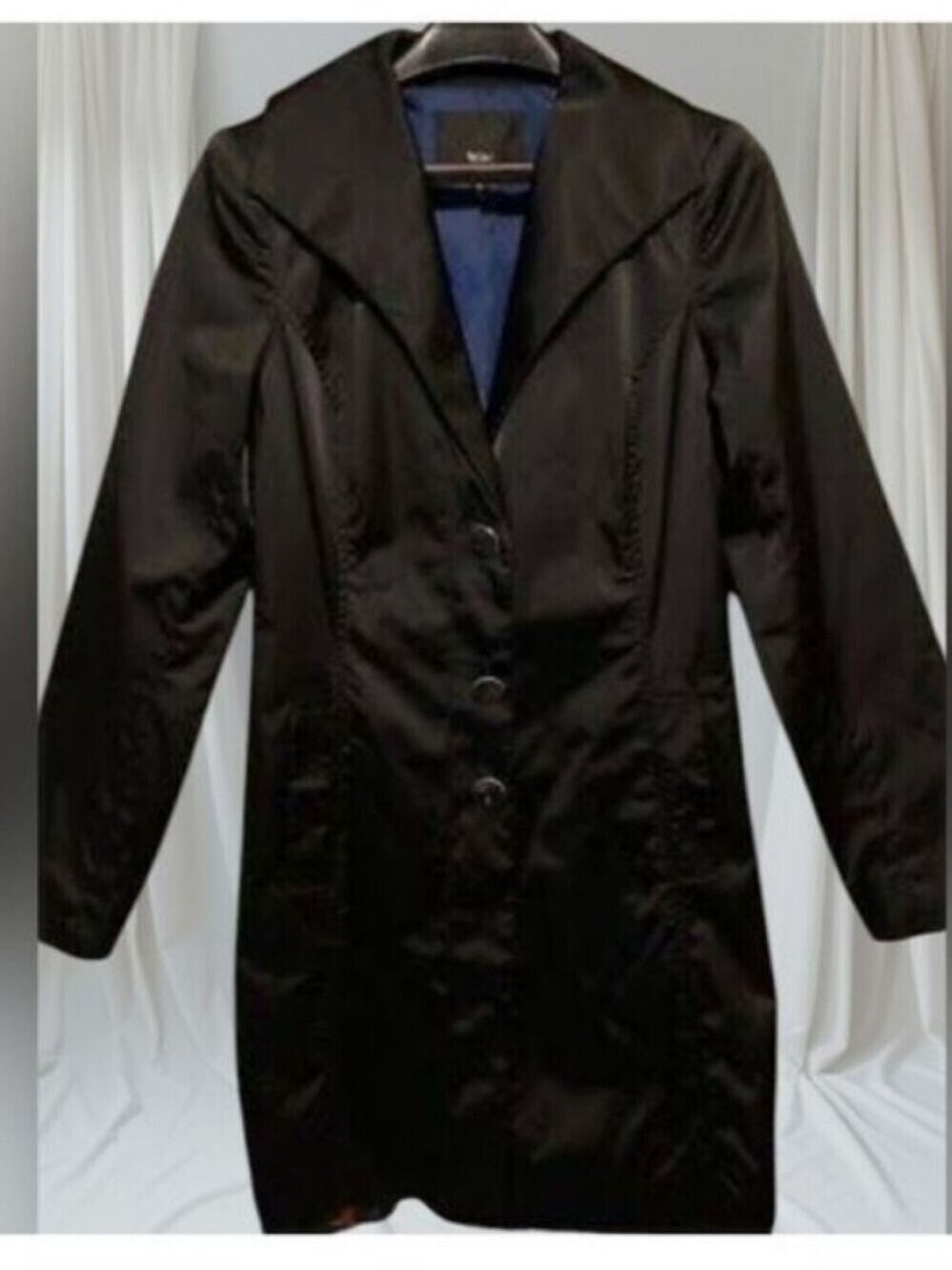 Black Silky Soft Trench Coat with Tailored Silhouette Size Medium